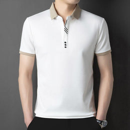 Men Polo Collar Raw Edge T-shirt