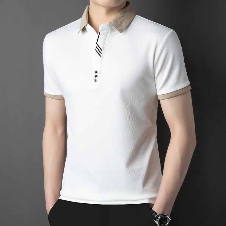 Men Polo Collar Raw Edge T-shirt