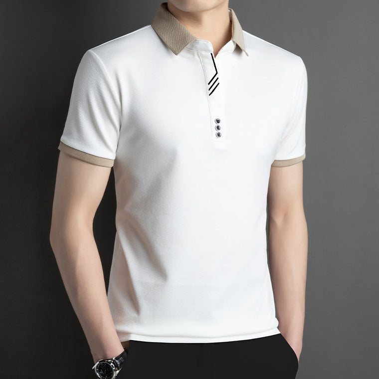 Men Polo Collar Raw Edge T-shirt