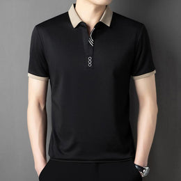 Men Polo Collar Raw Edge T-shirt