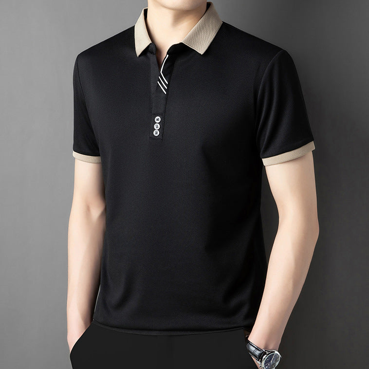 Men Polo Collar Raw Edge T-shirt
