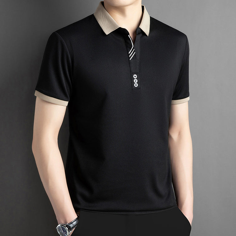 Men Polo Collar Raw Edge T-shirt