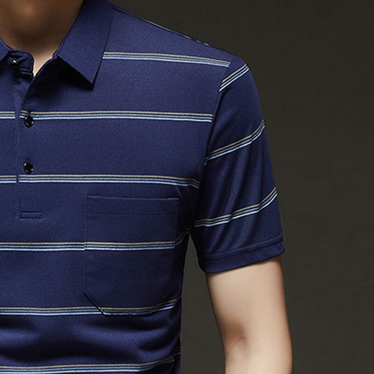 Men Striped Polo Collar Raw Edge T-shirt
