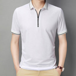 Men Polo Collar Raw Edge T-shirt