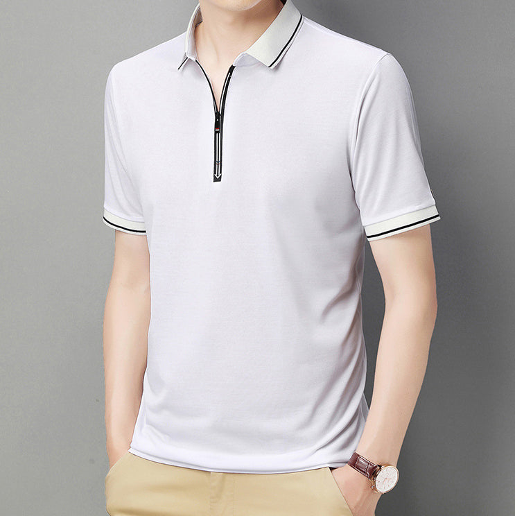 Men Polo Collar Raw Edge T-shirt