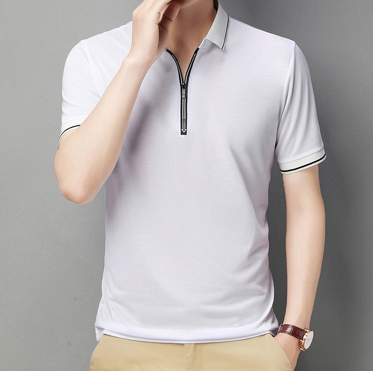 Men Polo Collar Raw Edge T-shirt