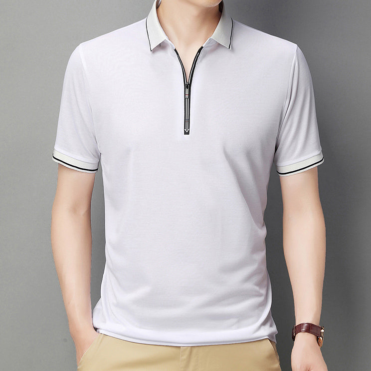 Men Polo Collar Raw Edge T-shirt
