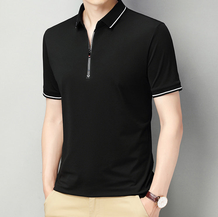 Men Polo Collar Raw Edge T-shirt
