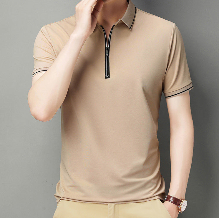 Men Polo Collar Raw Edge T-shirt