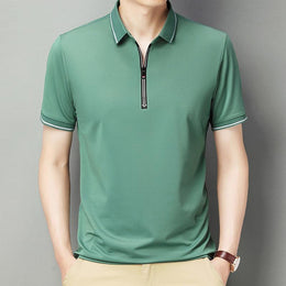 Men Polo Collar Raw Edge T-shirt