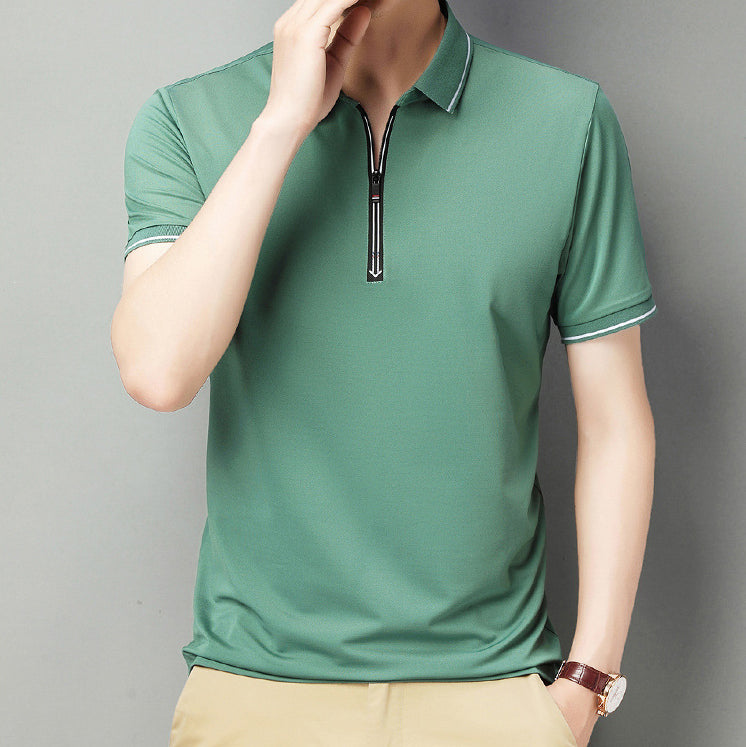 Men Polo Collar Raw Edge T-shirt