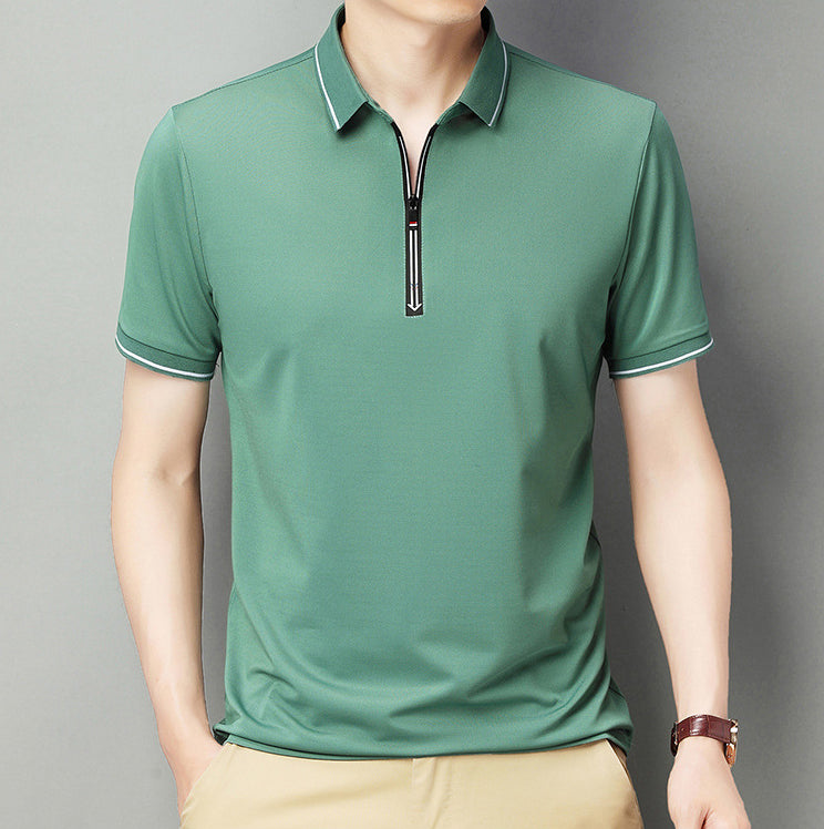 Men Polo Collar Raw Edge T-shirt