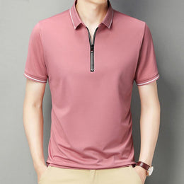 Men Polo Collar Raw Edge T-shirt