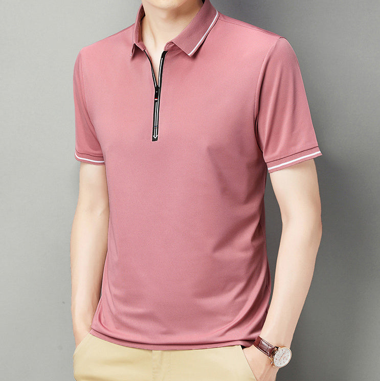 Men Polo Collar Raw Edge T-shirt
