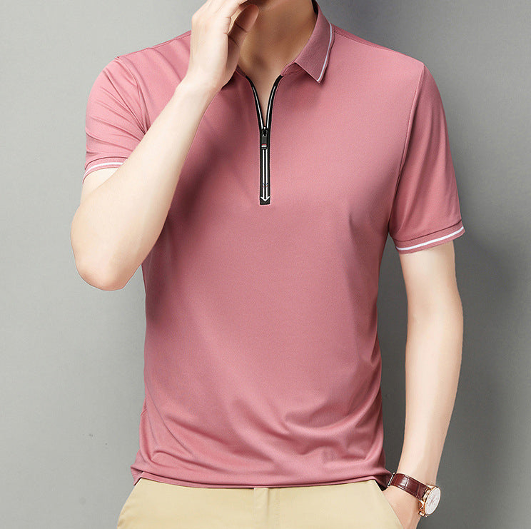 Men Polo Collar Raw Edge T-shirt