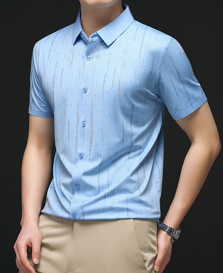 Men Vertical Striped Spread Collar Casual Shirt