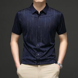 Men Vertical Striped Spread Collar Casual Shirt