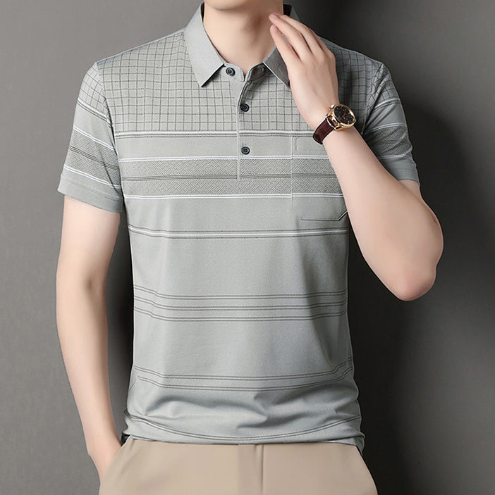 Men Striped Polo Collar Regular Fit T-shirt