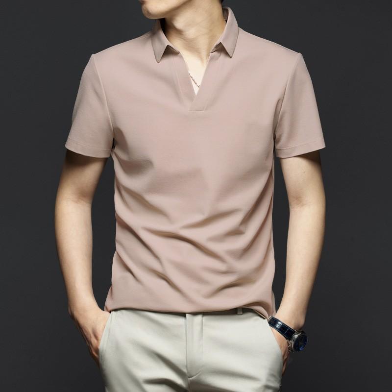 Men Polo Collar Raw Edge T-shirt