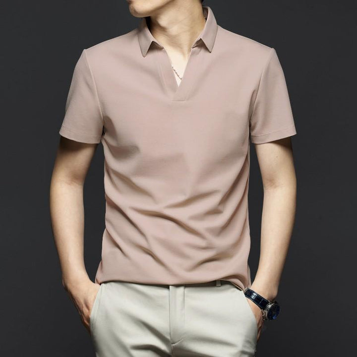 Men Polo Collar Raw Edge T-shirt