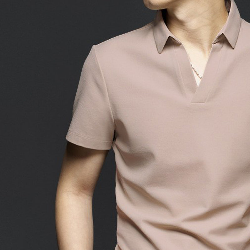 Men Polo Collar Raw Edge T-shirt