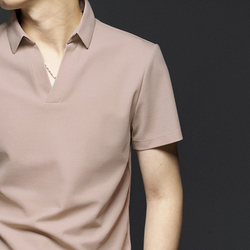Men Polo Collar Raw Edge T-shirt