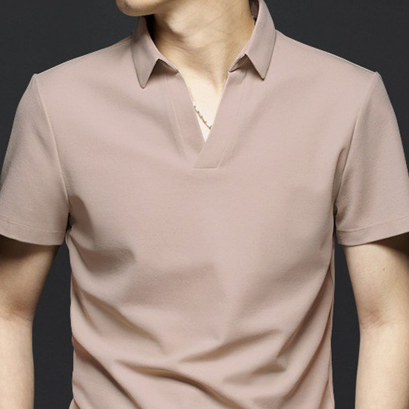 Men Polo Collar Raw Edge T-shirt