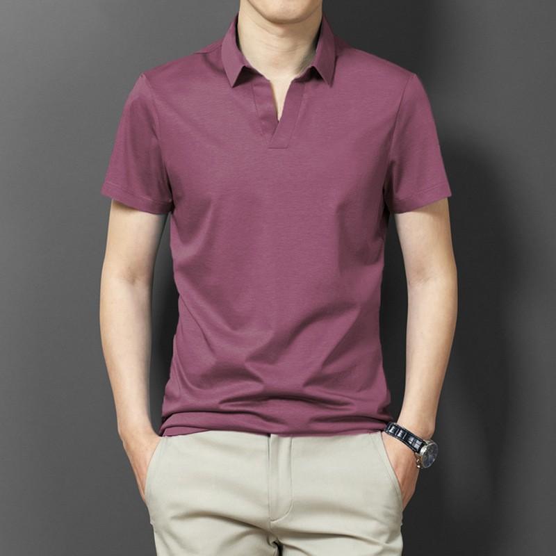 Men Polo Collar Raw Edge T-shirt