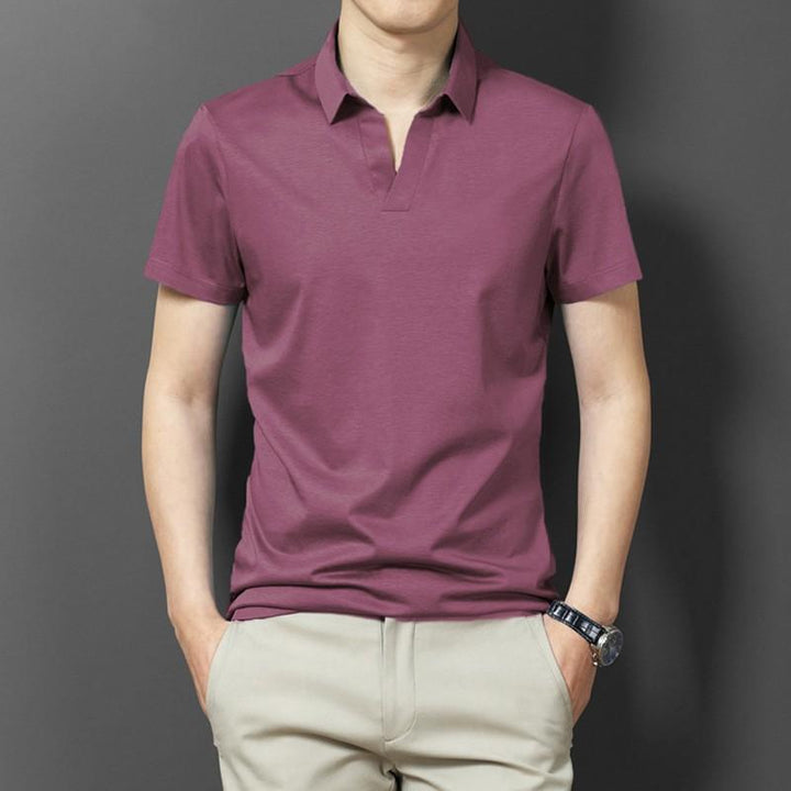 Men Polo Collar Raw Edge T-shirt