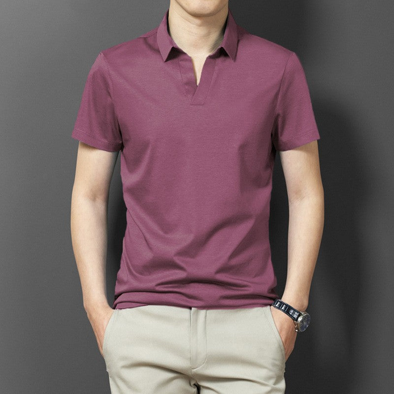 Men Polo Collar Raw Edge T-shirt