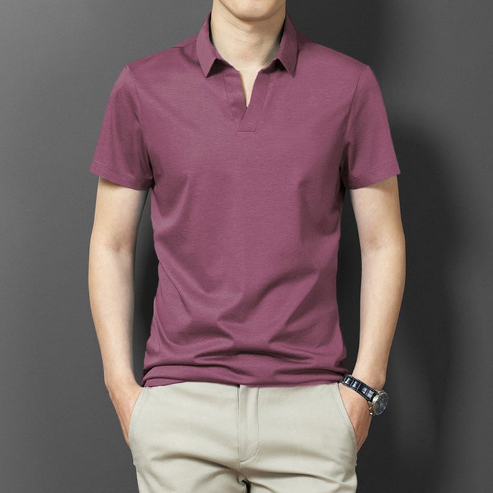 Men Polo Collar Raw Edge T-shirt