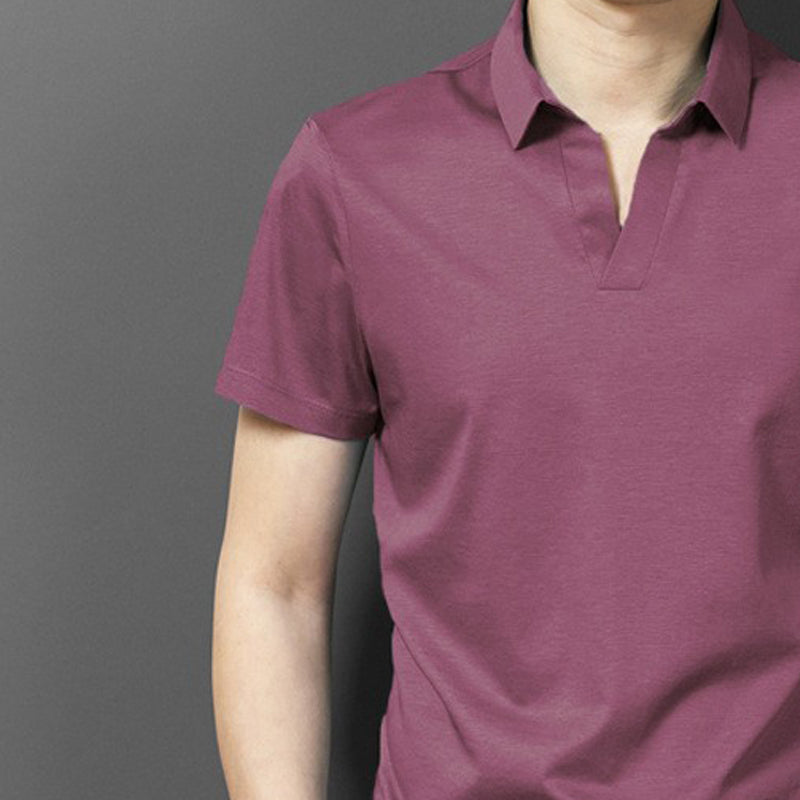 Men Polo Collar Raw Edge T-shirt