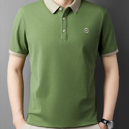 Men Polo Collar Raw Edge T-shirt