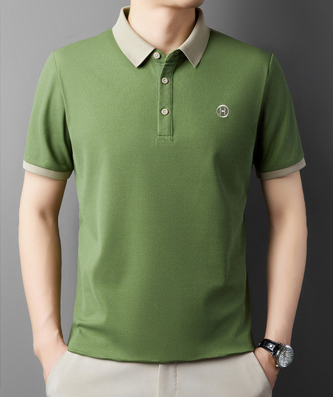 Men Polo Collar Raw Edge T-shirt