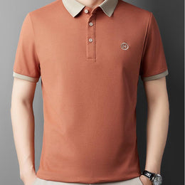 Men Polo Collar Raw Edge T-shirt