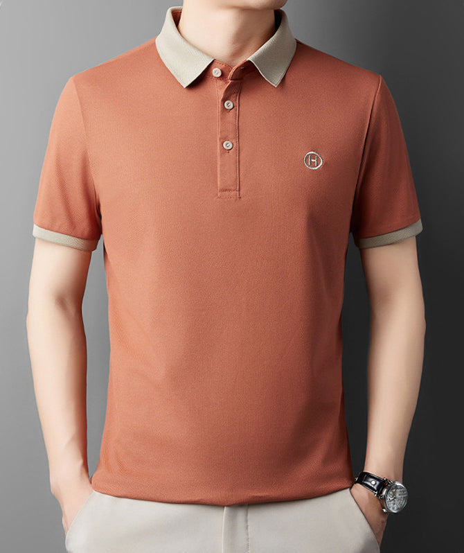 Men Polo Collar Raw Edge T-shirt