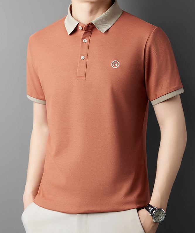 Men Polo Collar Raw Edge T-shirt