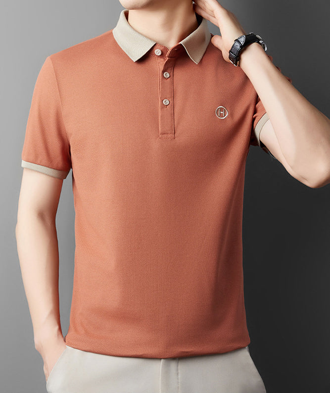Men Polo Collar Raw Edge T-shirt