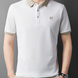 Men Polo Collar Raw Edge T-shirt
