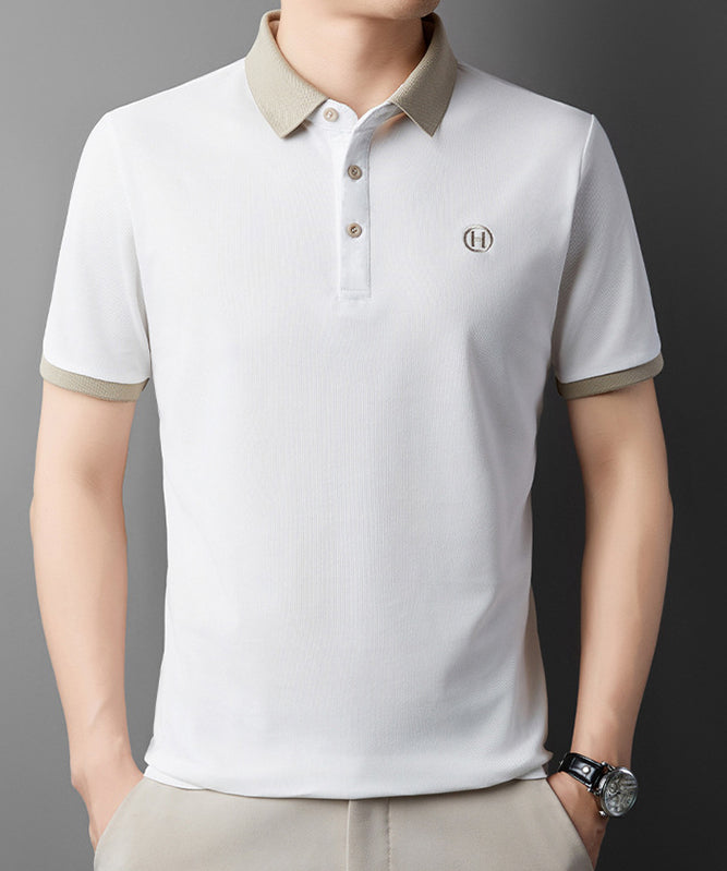Men Polo Collar Raw Edge T-shirt
