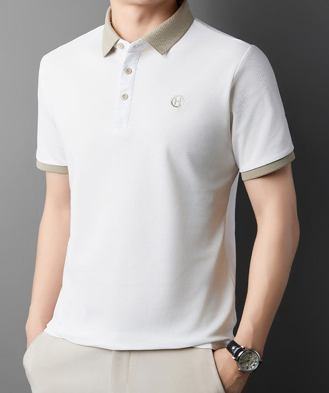 Men Polo Collar Raw Edge T-shirt