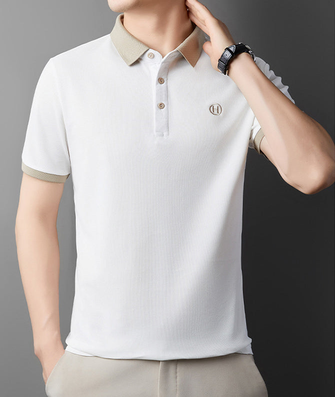 Men Polo Collar Raw Edge T-shirt