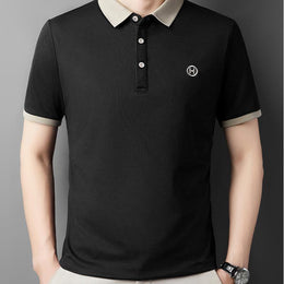Men Polo Collar Raw Edge T-shirt