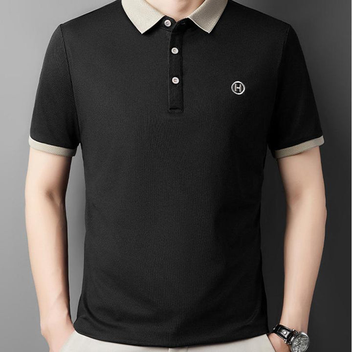 Men Polo Collar Raw Edge T-shirt