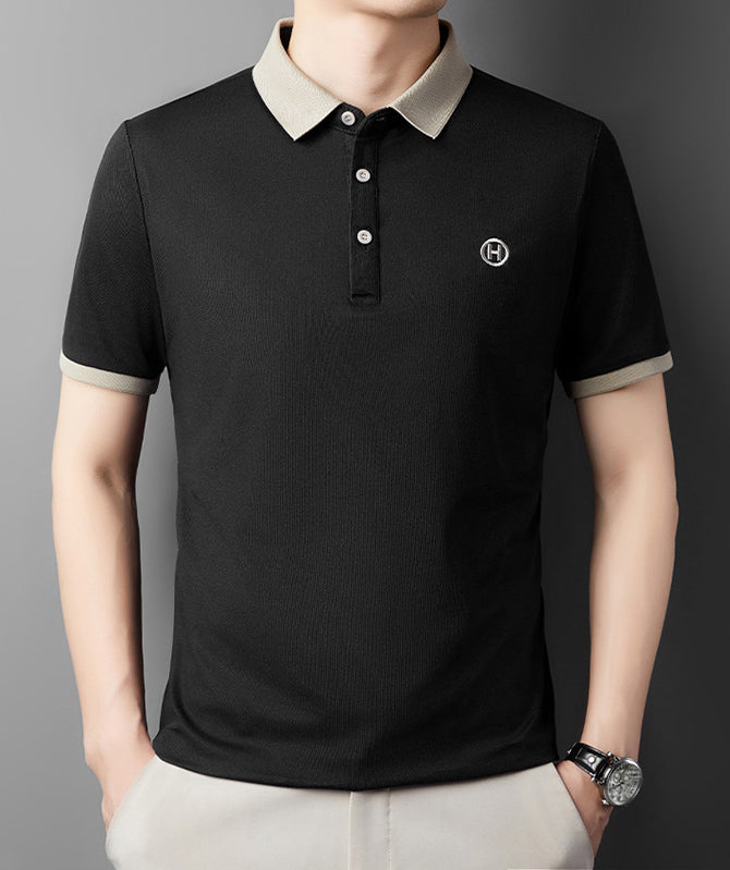 Men Polo Collar Raw Edge T-shirt