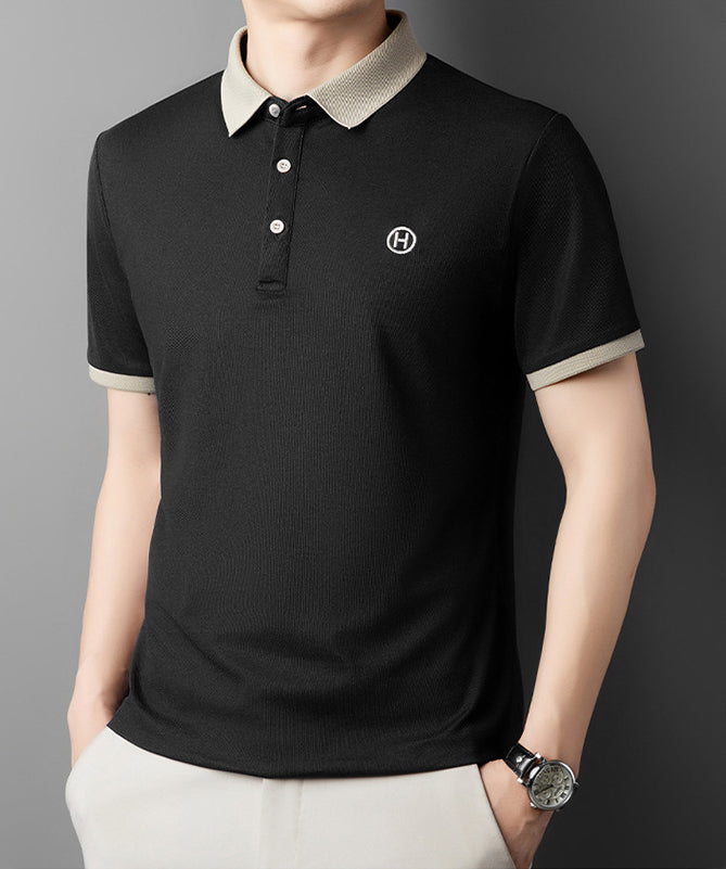 Men Polo Collar Raw Edge T-shirt