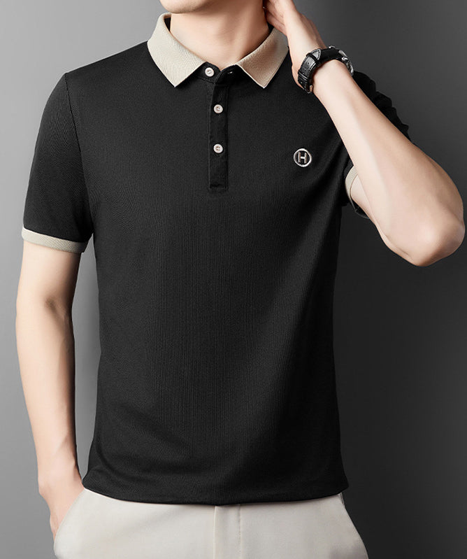 Men Polo Collar Raw Edge T-shirt