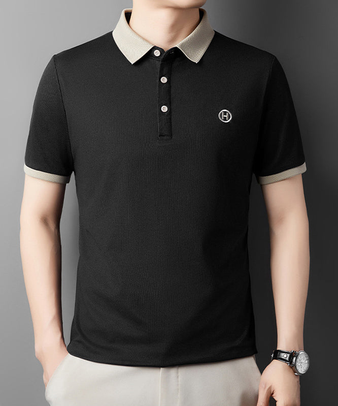 Men Polo Collar Raw Edge T-shirt