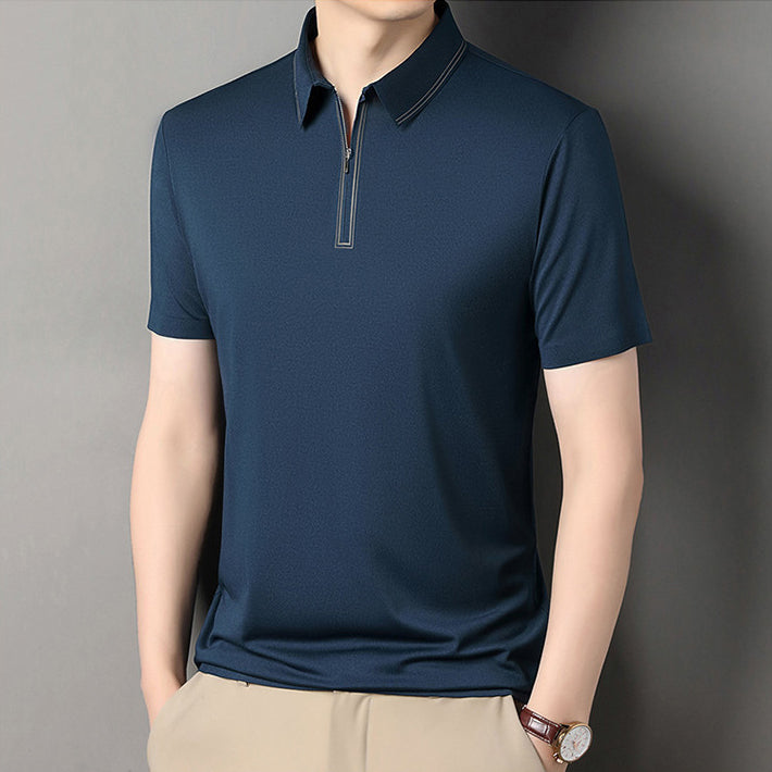 Men Polo Collar Raw Edge T-shirt