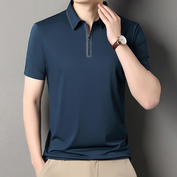 Men Polo Collar Raw Edge T-shirt